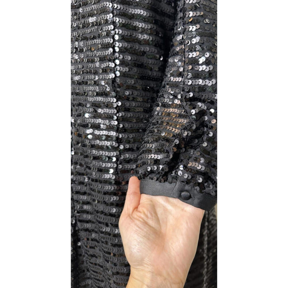 Karl Lagerfeld Sequin Puff Sleeve Shift  Mini Dress Womens 6 Black New NWT $148 - Picture 6 of 9